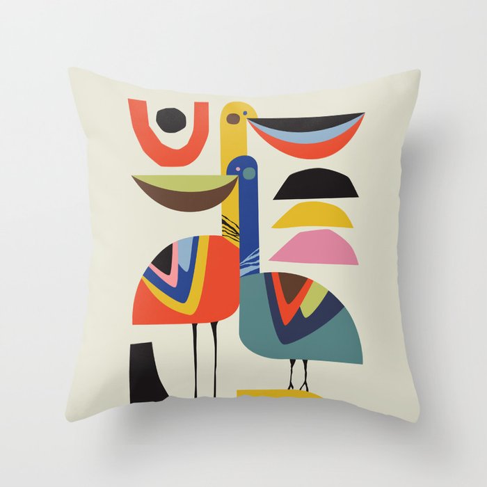 Mid century Pelicans Throw Pillow Gallery Image 1