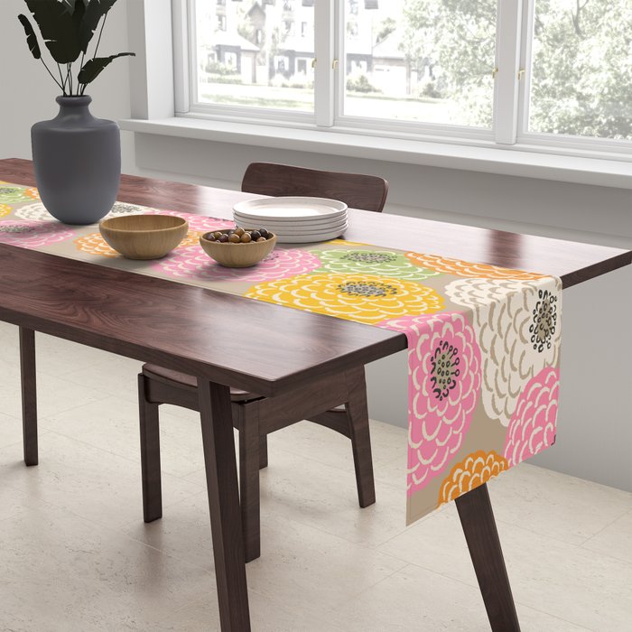 Bloom Wildly - Colorful Zinnia Flowers and Butterfly Table Runner Gallery Image 2