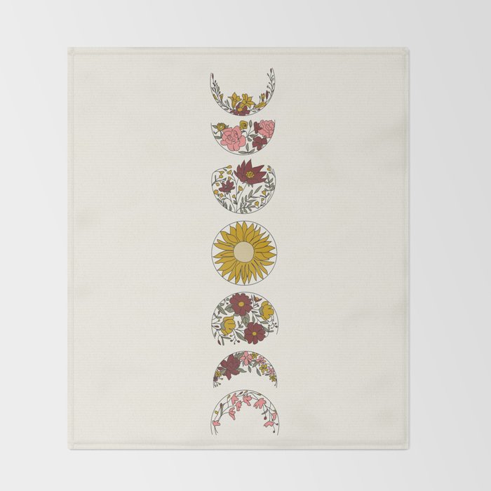 Floral Phases of the Moon Throw Blanket Gallery Image 2