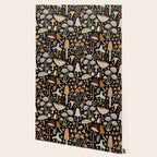 Forest Floor, Mushroom Art on Black Wallpaper Gallery Image 2