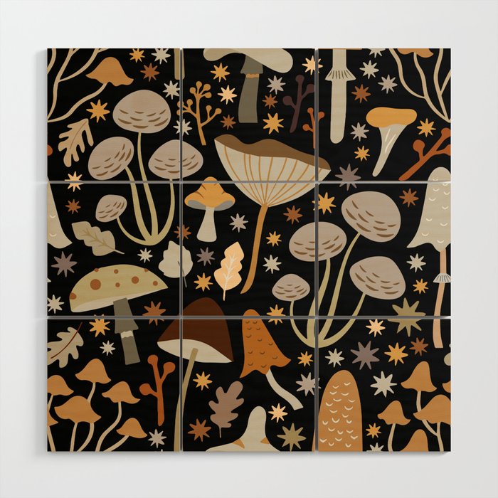 Forest Floor, Mushroom Art on Black Wood Wall Art Gallery Image 1