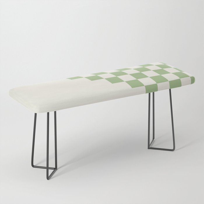 Checkerboard Half Diagonal Check Pattern in Light Sage Green and Cream Bench Gallery Image 1
