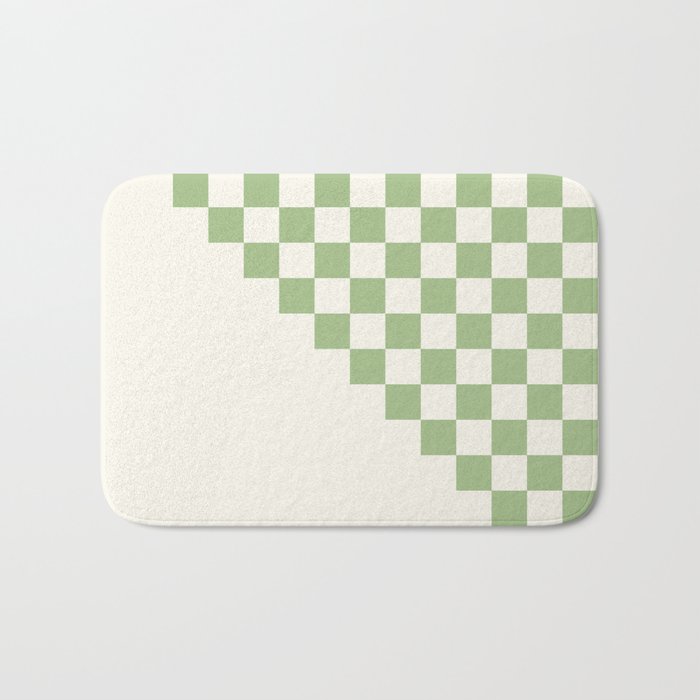 Checkerboard Half Diagonal Check Pattern in Light Sage Green and Cream Bath Mat Gallery Image 1