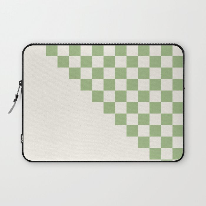 Checkerboard Half Diagonal Check Pattern in Light Sage Green and Cream Laptop Sleeve Gallery Image 1
