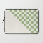 Checkerboard Half Diagonal Check Pattern in Light Sage Green and Cream Laptop Sleeve Gallery Image 1