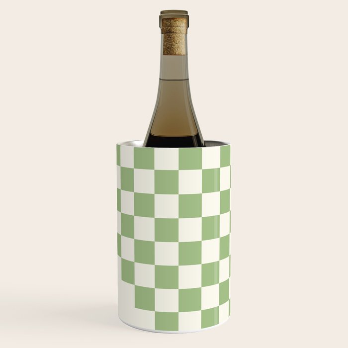 Checkerboard Half Diagonal Check Pattern in Light Sage Green and Cream Wine Chiller Gallery Image 3