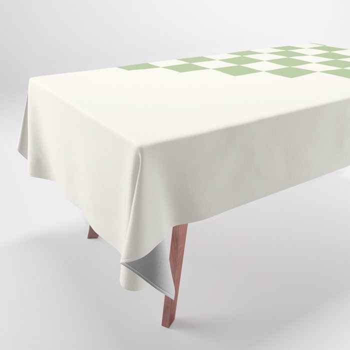 Checkerboard Half Diagonal Check Pattern in Light Sage Green and Cream Tablecloth Gallery Image 1