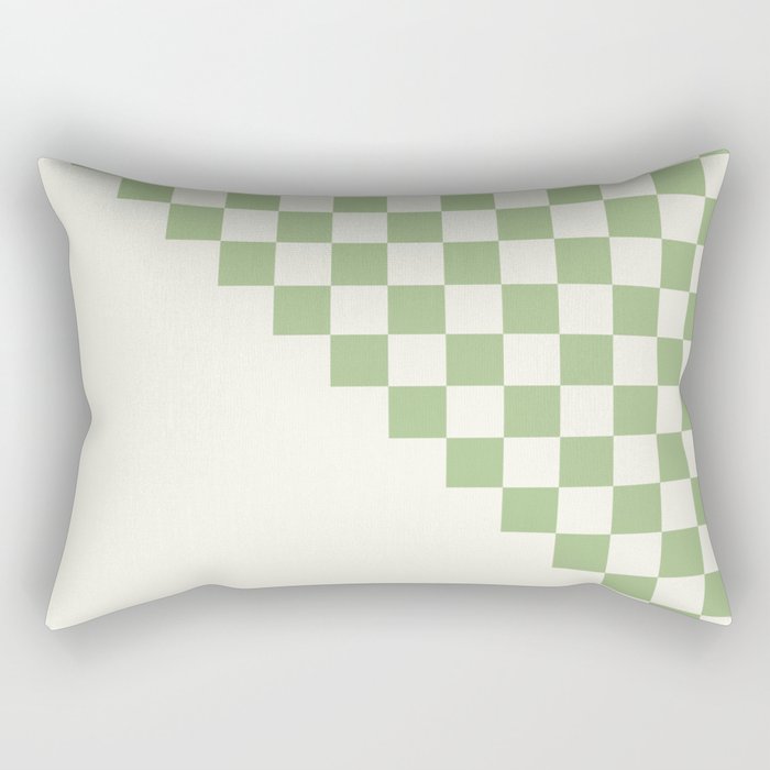 Checkerboard Half Diagonal Check Pattern in Light Sage Green and Cream Rectangular Pillow Gallery Image 1