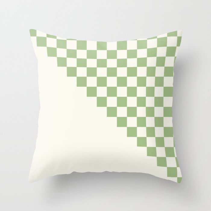 Checkerboard Half Diagonal Check Pattern in Light Sage Green and Cream Throw Pillow Gallery Image 6
