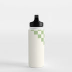 Checkerboard Half Diagonal Check Pattern in Light Sage Green and Cream Water Bottle Gallery Image 3