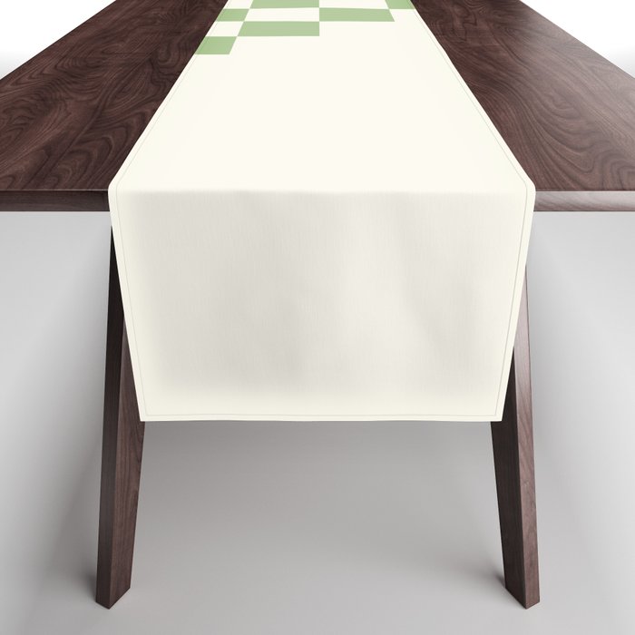 Checkerboard Half Diagonal Check Pattern in Light Sage Green and Cream Table Runner Gallery Image 1