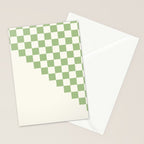 Checkerboard Half Diagonal Check Pattern in Light Sage Green and Cream Stationery Card Gallery Image 2