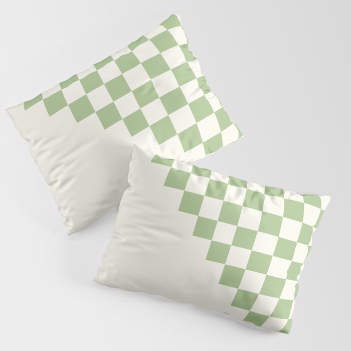 Checkerboard Half Diagonal Check Pattern in Light Sage Green and Cream Pillow Sham Gallery Image 1