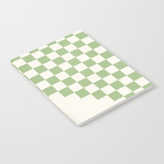 Checkerboard Half Diagonal Check Pattern in Light Sage Green and Cream Notebook Gallery Image 1