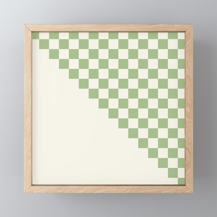 Checkerboard Half Diagonal Check Pattern in Light Sage Green and Cream Mini Art Print Gallery Image 1