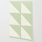 Checkerboard Half Diagonal Check Pattern in Light Sage Green and Cream Wallpaper Gallery Image 2