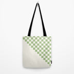 Checkerboard Half Diagonal Check Pattern in Light Sage Green and Cream Tote Bag Gallery Image 2
