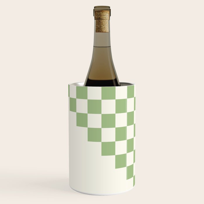 Checkerboard Half Diagonal Check Pattern in Light Sage Green and Cream Wine Chiller Gallery Image 1