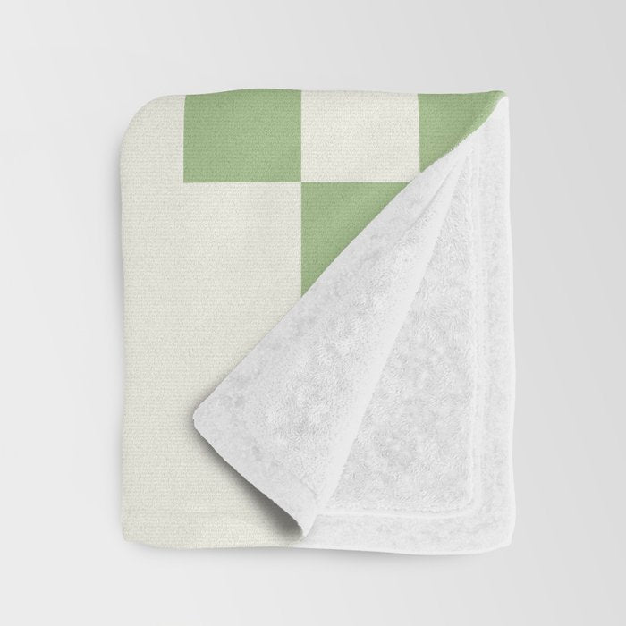Checkerboard Half Diagonal Check Pattern in Light Sage Green and Cream Throw Blanket Gallery Image 3