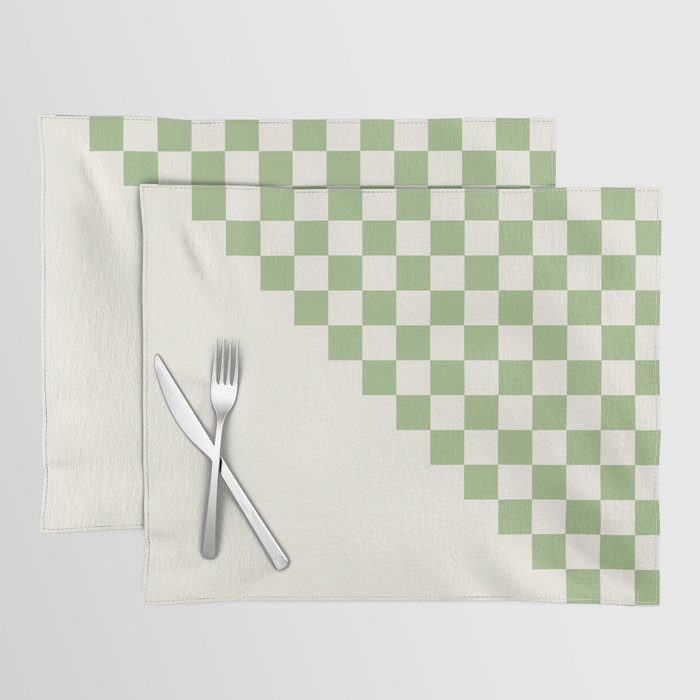 Checkerboard Half Diagonal Check Pattern in Light Sage Green and Cream Placemat Gallery Image 1