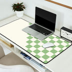 Checkerboard Half Diagonal Check Pattern in Light Sage Green and Cream Desk Mat Gallery Image 2