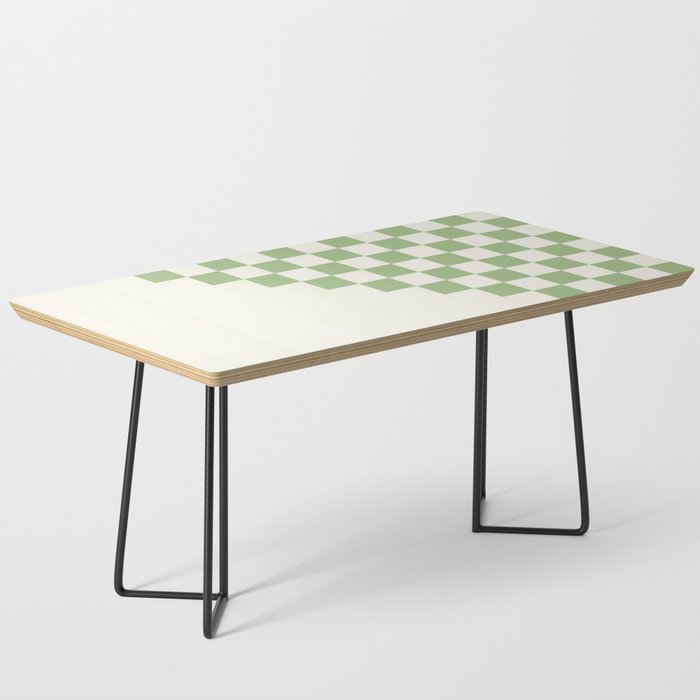 Checkerboard Half Diagonal Check Pattern in Light Sage Green and Cream Coffee Table Gallery Image 1