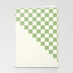 Checkerboard Half Diagonal Check Pattern in Light Sage Green and Cream Stationery Card Gallery Image 2
