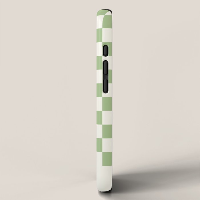 Checkerboard Half Diagonal Check Pattern in Light Sage Green and Cream iPhone Case Gallery Image 2