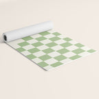 Checkerboard Half Diagonal Check Pattern in Light Sage Green and Cream Yoga Mat Gallery Image 2