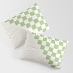 Checkerboard Half Diagonal Check Pattern in Light Sage Green and Cream Pillow Sham Gallery Image 3