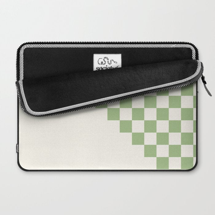 Checkerboard Half Diagonal Check Pattern in Light Sage Green and Cream Laptop Sleeve Gallery Image 2