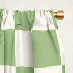 Checkerboard Half Diagonal Check Pattern in Light Sage Green and Cream Window Curtain Gallery Image 2