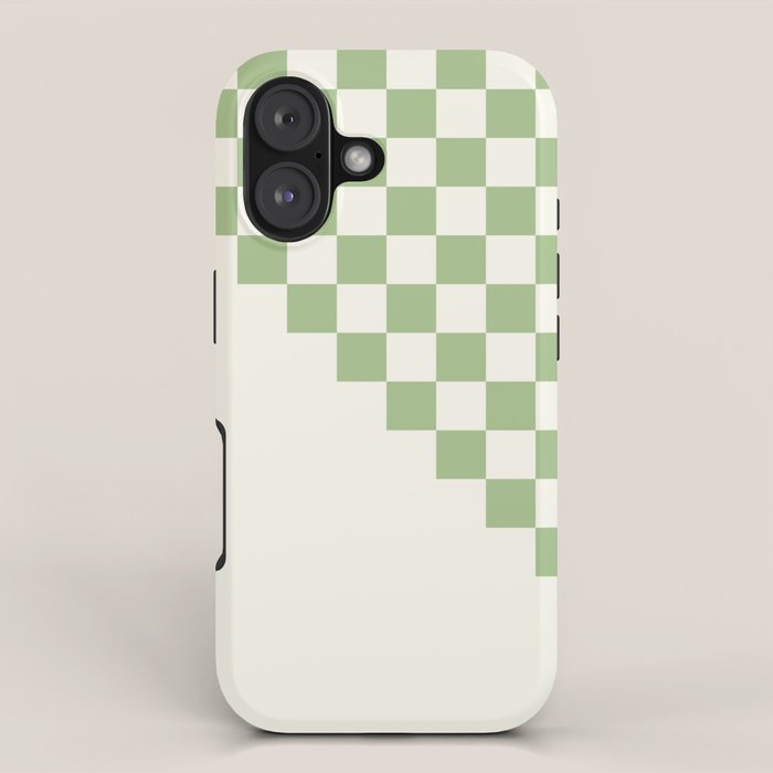 Checkerboard Half Diagonal Check Pattern in Light Sage Green and Cream iPhone Case Gallery Image 1