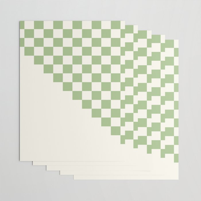 Checkerboard Half Diagonal Check Pattern in Light Sage Green and Cream Wrapping Paper Gallery Image 3