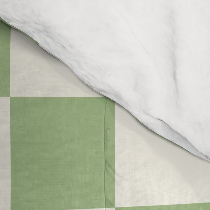 Checkerboard Half Diagonal Check Pattern in Light Sage Green and Cream Comforter Gallery Image 4