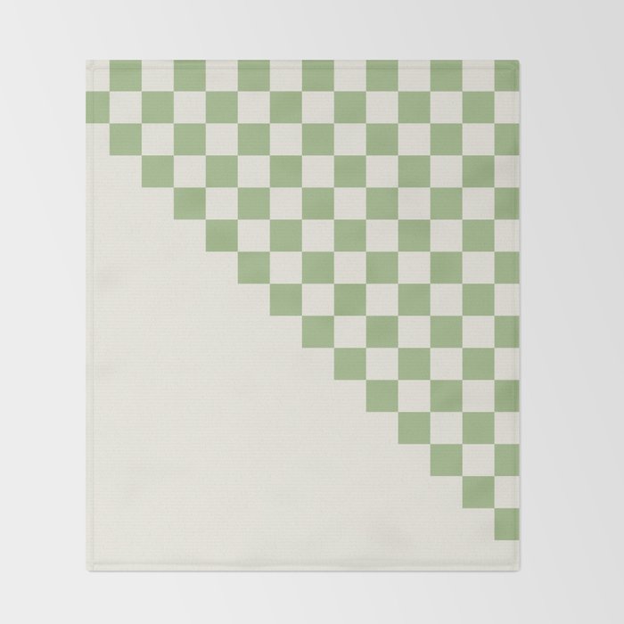 Checkerboard Half Diagonal Check Pattern in Light Sage Green and Cream Throw Blanket Gallery Image 2