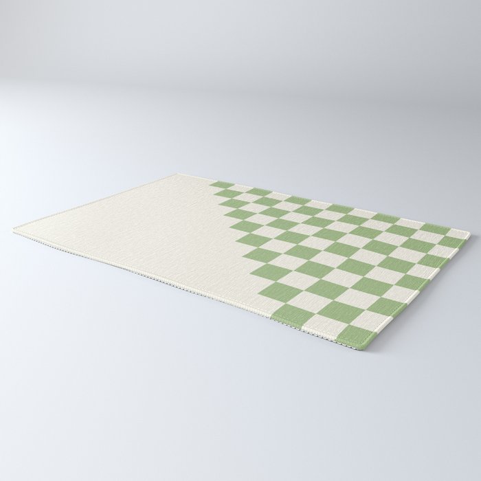 Checkerboard Half Diagonal Check Pattern in Light Sage Green and Cream Rug Gallery Image 3