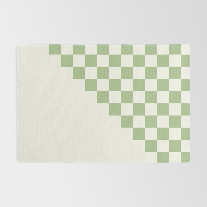 Checkerboard Half Diagonal Check Pattern in Light Sage Green and Cream Rug Gallery Image 2