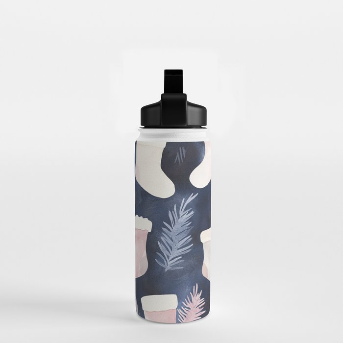 Pink Blue Winter Christmas Holiday Stockings Watercolor Illustration Water Bottle Gallery Image 2
