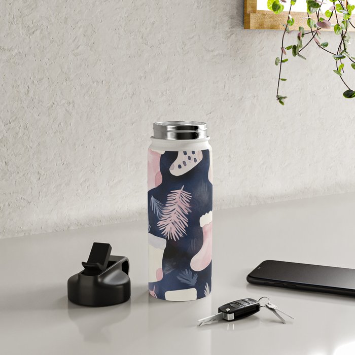 Pink Blue Winter Christmas Holiday Stockings Watercolor Illustration Water Bottle Gallery Image 4