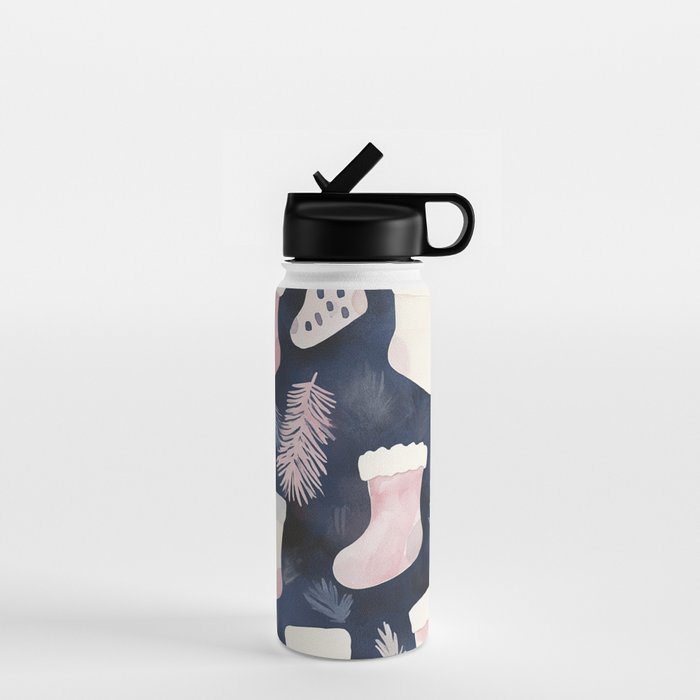 Pink Blue Winter Christmas Holiday Stockings Watercolor Illustration Water Bottle Gallery Image 1