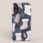 Pink Blue Winter Christmas Holiday Stockings Watercolor Illustration iPhone Case Gallery Image 1