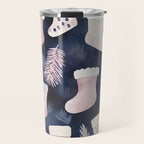Pink Blue Winter Christmas Holiday Stockings Watercolor Illustration Travel Mug Gallery Image 1