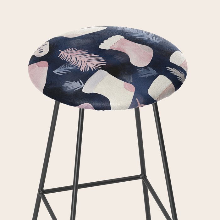 Pink Blue Winter Christmas Holiday Stockings Watercolor Illustration Stool Gallery Image 2