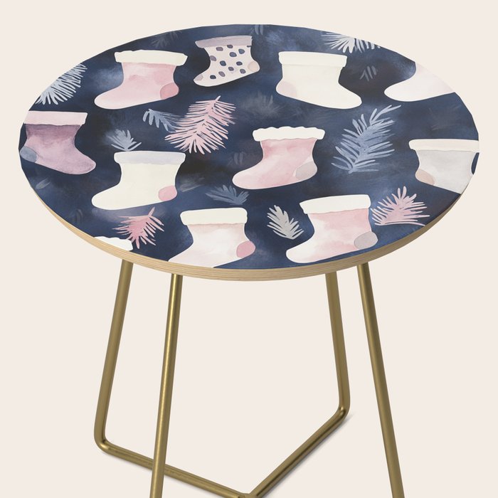 Pink Blue Winter Christmas Holiday Stockings Watercolor Illustration Side Table Gallery Image 2
