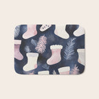Pink Blue Winter Christmas Holiday Stockings Watercolor Illustration Bath Mat Gallery Image 1