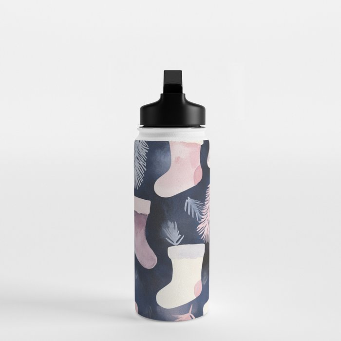 Pink Blue Winter Christmas Holiday Stockings Watercolor Illustration Water Bottle Gallery Image 3