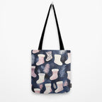 Pink Blue Winter Christmas Holiday Stockings Watercolor Illustration Tote Bag Gallery Image 2