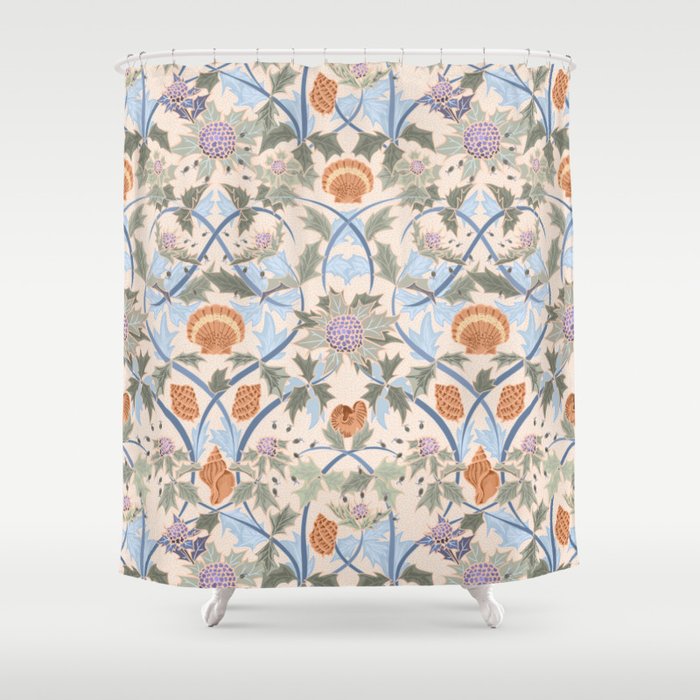 Beach thistle and shells soft peach Shower Curtain Gallery Image 1
