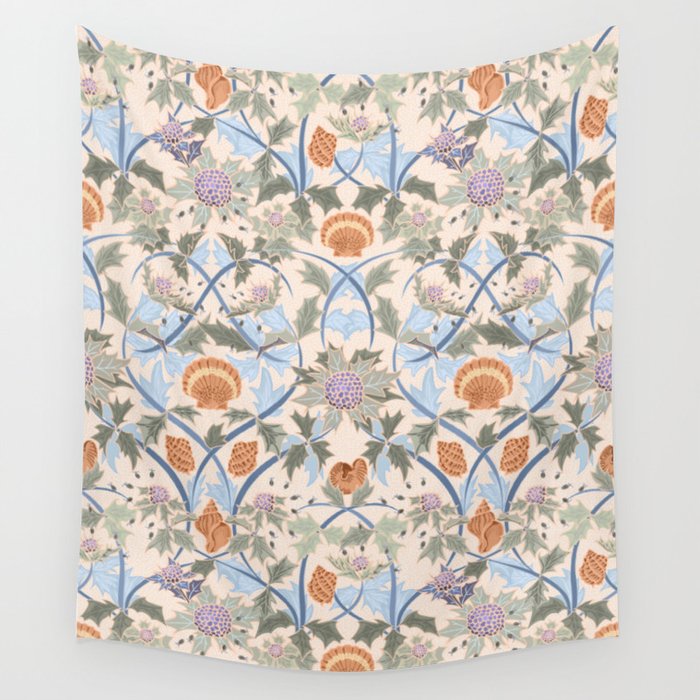 Beach thistle and shells soft peach Wall Tapestry Gallery Image 1